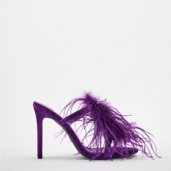 Zara Purple Feather Velvet Heels - Picture 2 of 5